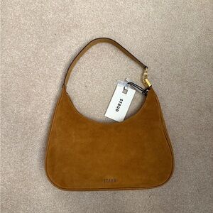 STAUD Tan Suede Shoulder Bag, Fall Essential, Old Money Style